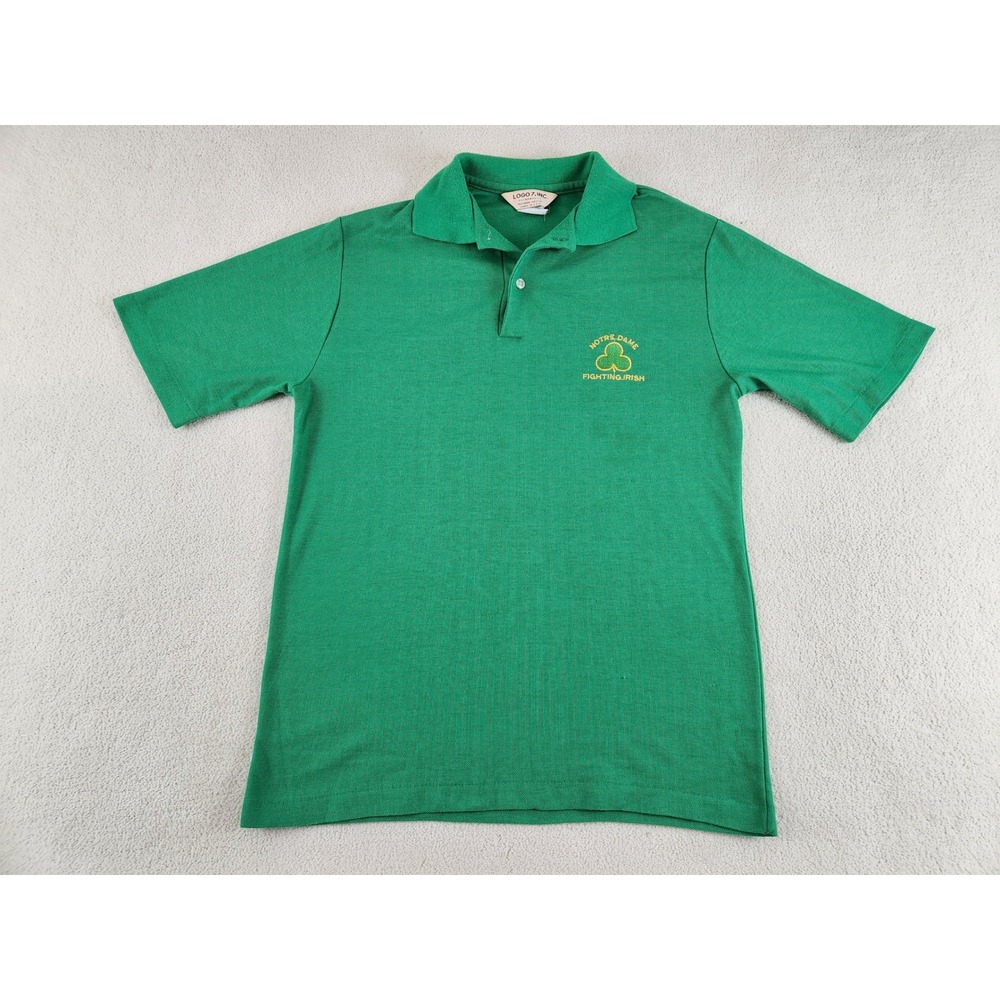 Vintage 80s LOGO 7, INC Notre Dame Fighting Irish Green Polo M Single Stitch